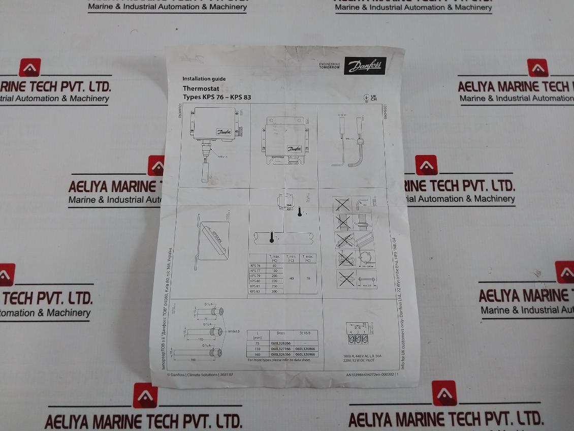 Danfoss Kps80 Thermostat Temperature Switch 70-120C Ac1 10A Ip67 5-30V A0965