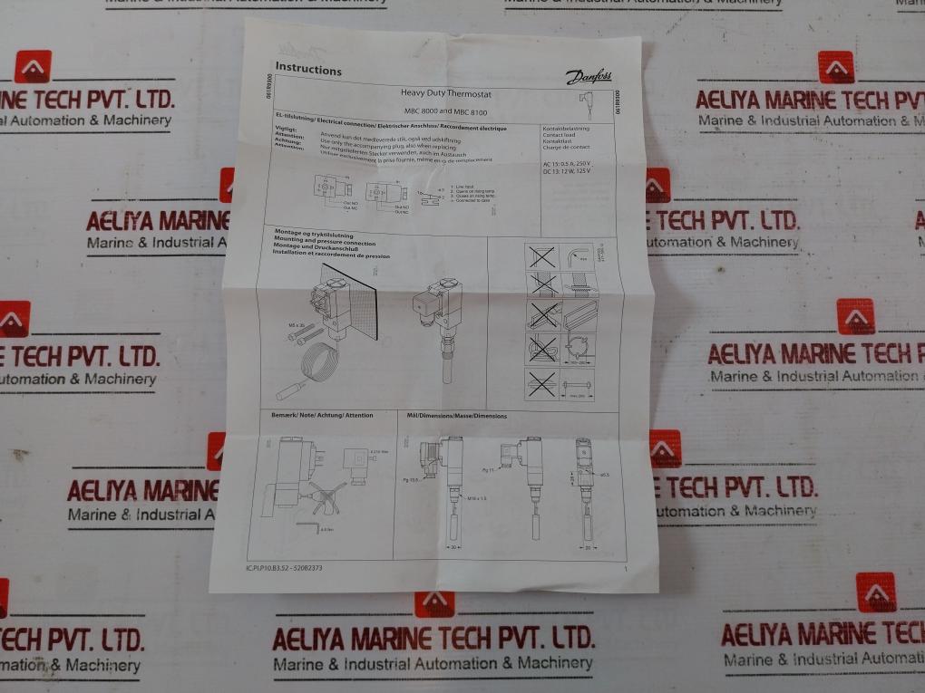 Danfoss Mbc 8100 Heavy Duty Temperature Control Thermostat 0.5a 250v