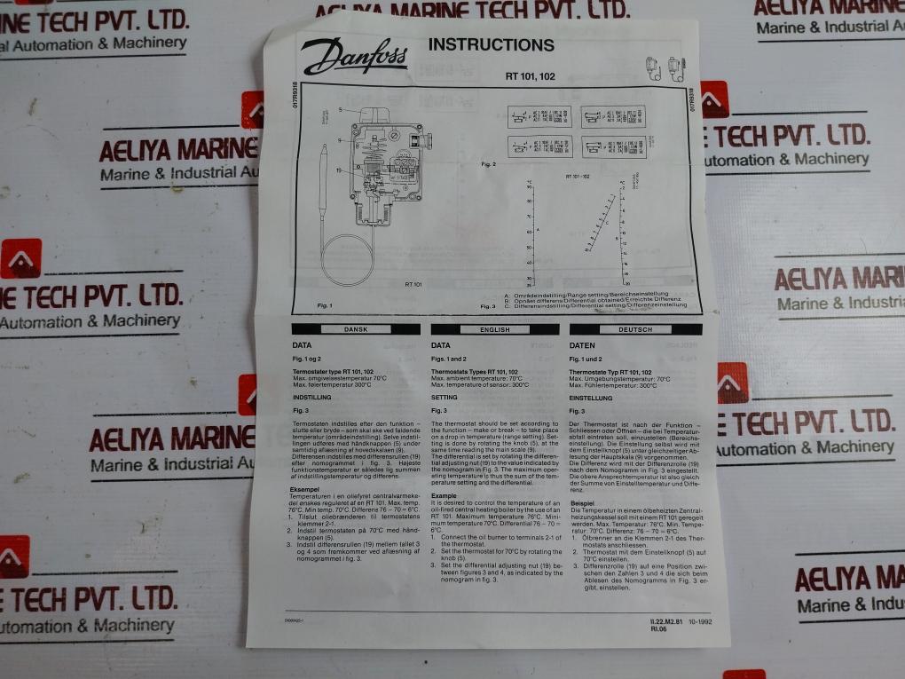 Danfoss Rt101 Thermostat 017-500366 Temperature Range 25-90c