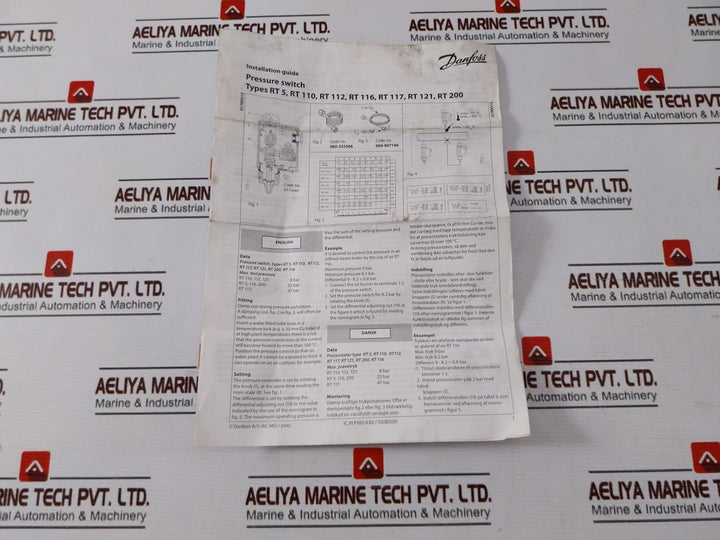 Danfoss Rt121 Pressure Switch Pb 7 Bar/Mwp 102 Psig 0-100 Kpa