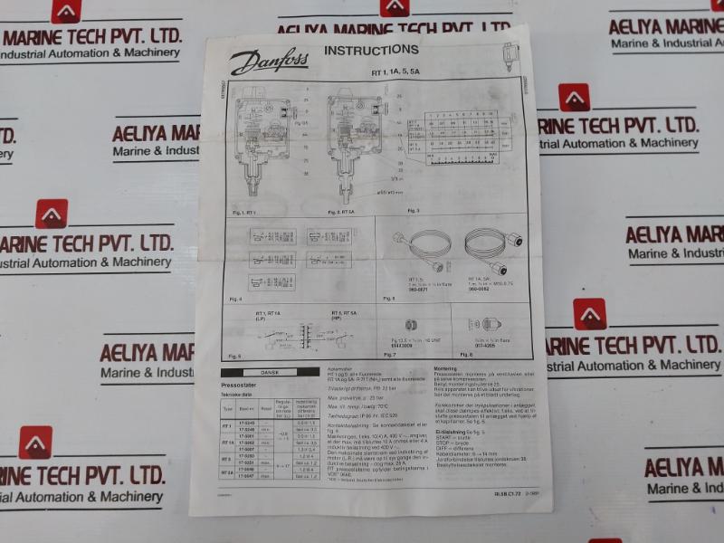 Danfoss Rt1a Pressure Control Switch Pb 22 Bar/mwp 319 Psig Ip66, En 60947-4/-5