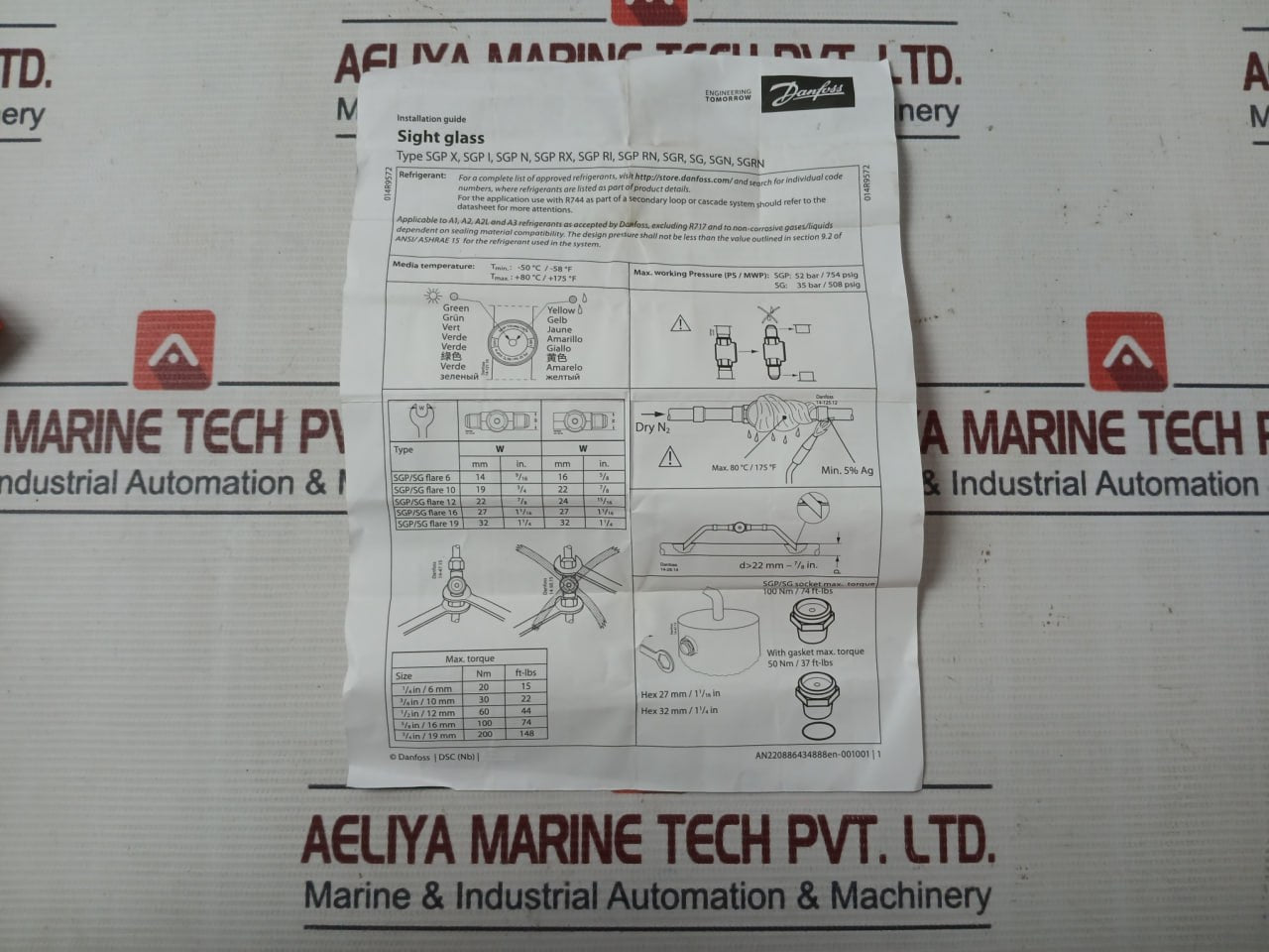 Danfoss Sgp 16S N Sight Glass 014L0184 014R9572 Max 80˚C/175˚F