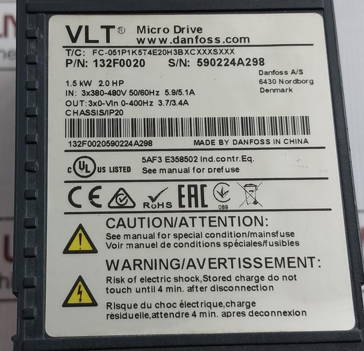 Danfoss Vlt Micro Drive Fc-051P1K5T4E20H3Bxcxxxsxxx