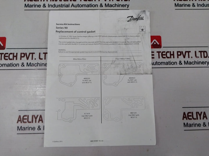 Danfoss 11035671 Replacement Of Control Gasket Seal Kit