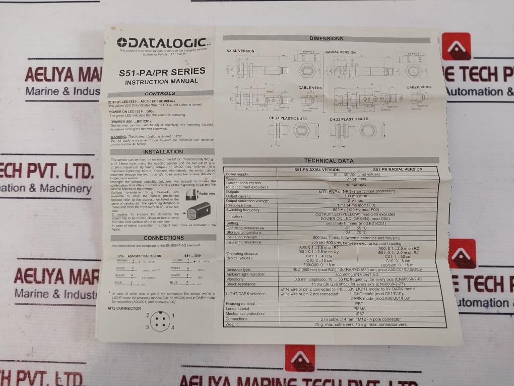 Datalogic S51-pa-5-c10-pk Photoelectric Sensors S51-pa Series