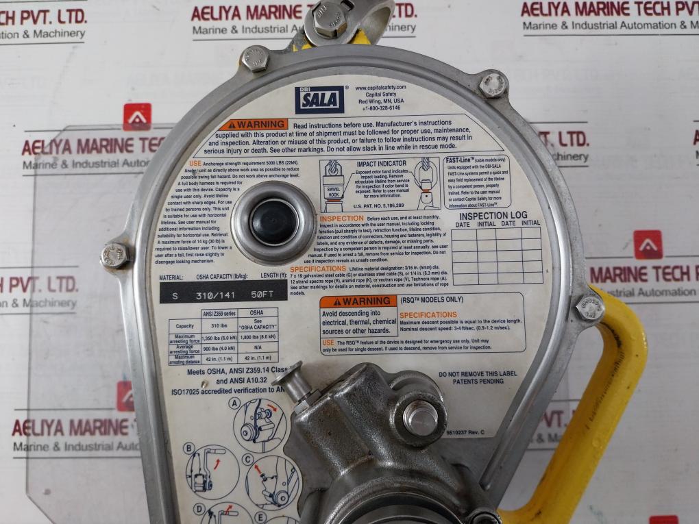 Dbi-sala 3M 3400942 Self Retracting Lifeline 310Lbs 15 Meter 50Ft 9510277 Rev.A