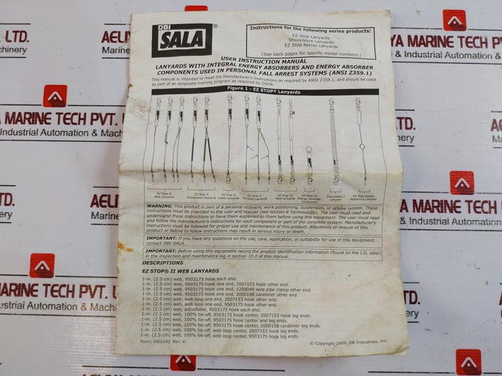Dbi Sala 1240006 Shock Absorber Lanyard Length-6ft Snap Hook Anchor Connection