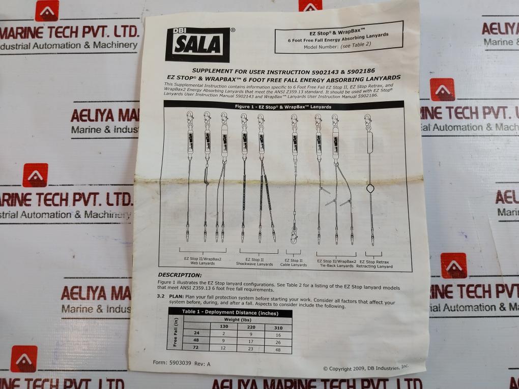 Dbi Sala 1240006 Shock Absorber Lanyard Length-6ft Snap Hook Anchor Connection