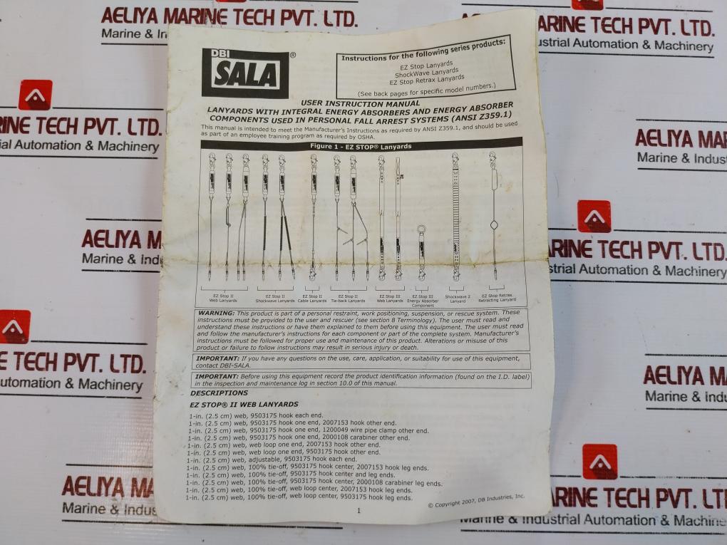 Dbi Sala 1240406 Shock Absorber Lanyard Hook Anchor Connection Capacity 310 Lbs
