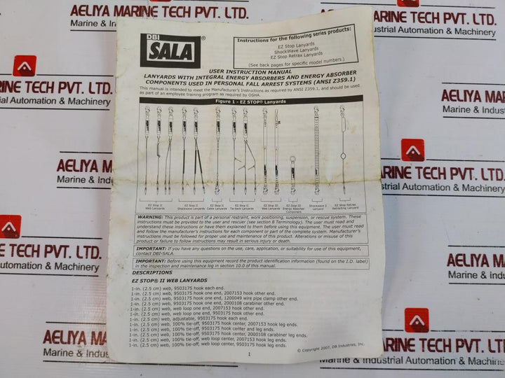 Dbi Sala 1240406 Shock Absorber Lanyard Hook Anchor Connection Capacity 310 Lbs