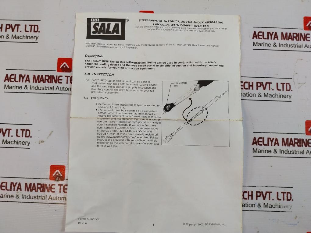 Dbi Sala 1240406 Shock Absorber Lanyard Hook Anchor Connection Capacity 310 Lbs