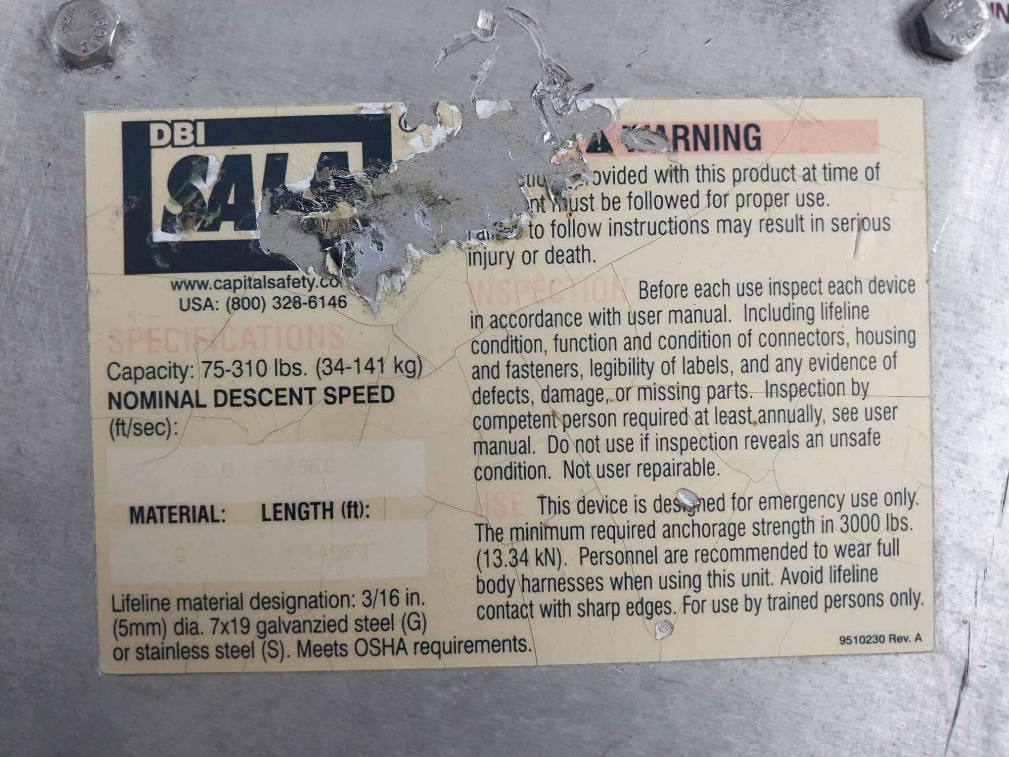 Dbi Sala 3303000 Sealed Blok Descender Rev A 9510230 115 Ft