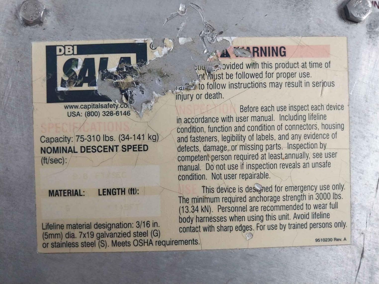 Dbi Sala 3303000 Sealed Blok Descender Rev A 9510230 115 Ft