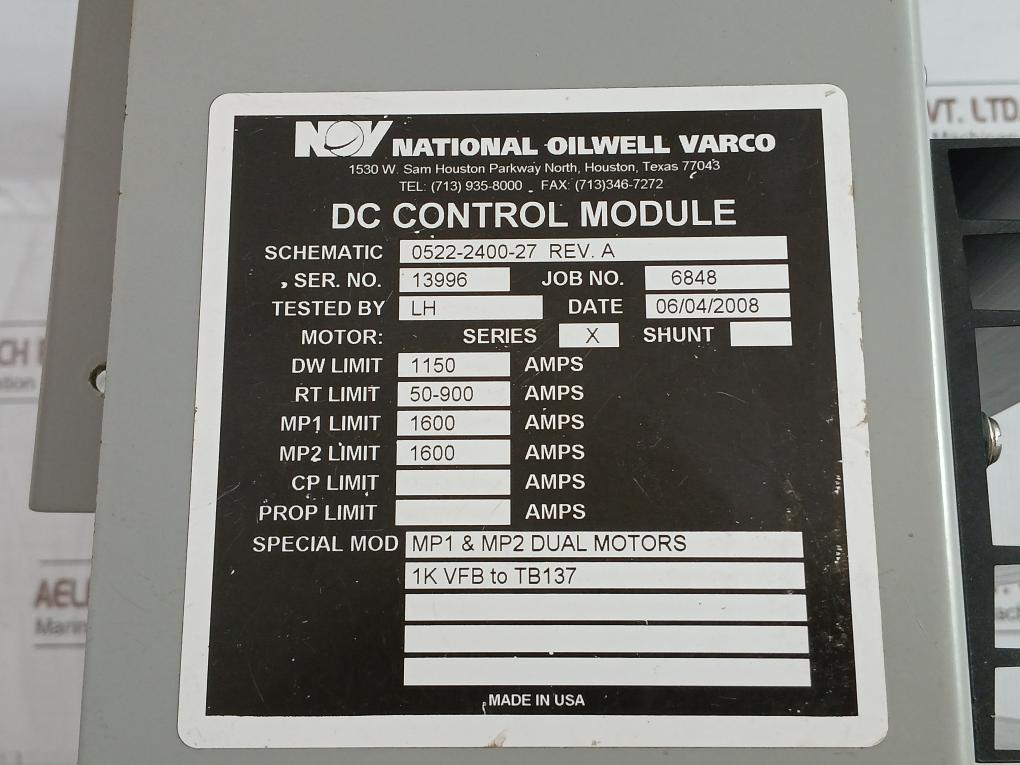 Dc Control Module 0522-2400-27 Nov 1600 Amps