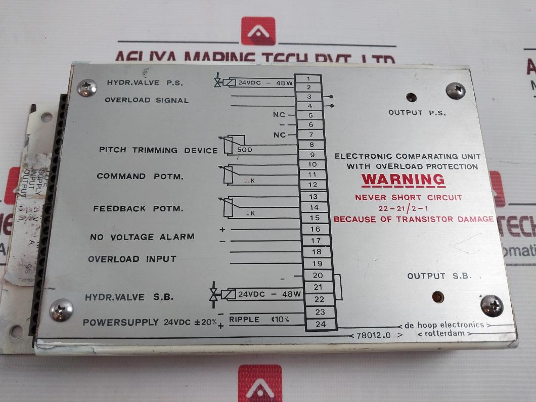 De Hoop Electronics 78.012.02 Electronic Comparing Unit W/ Overload Protection