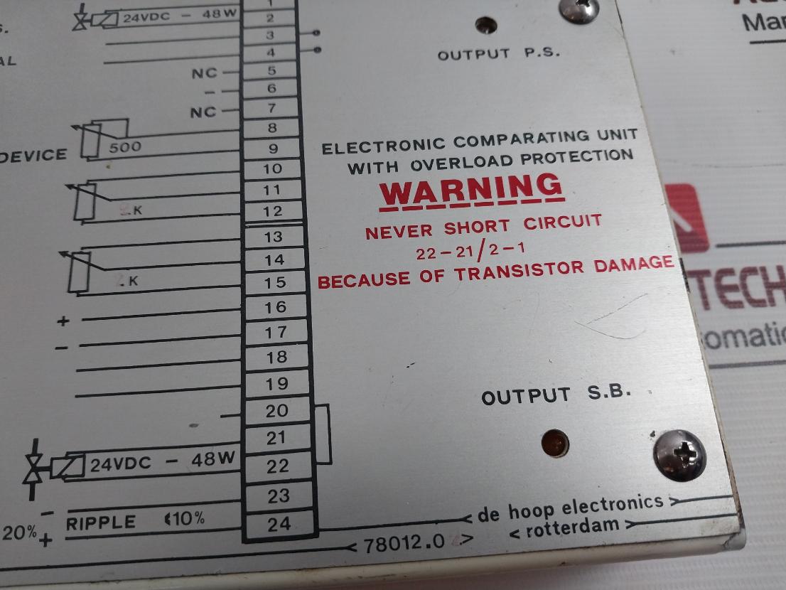 De Hoop Electronics 78.012.02 Electronic Comparing Unit W/ Overload Protection