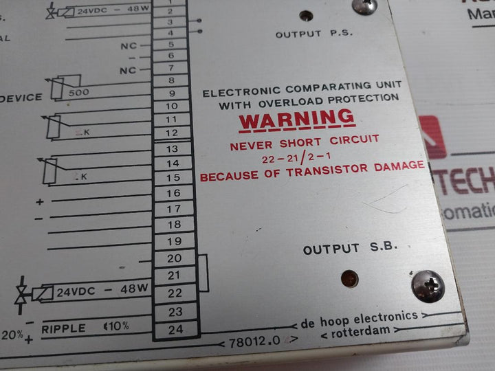De Hoop Electronics 78.012.02 Electronic Comparing Unit W/ Overload Protection