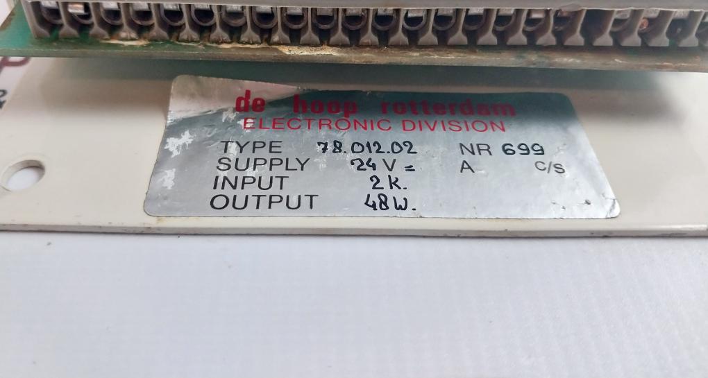 De Hoop Electronics 78.012.02 Electronic Comparing Unit With Overload Protection