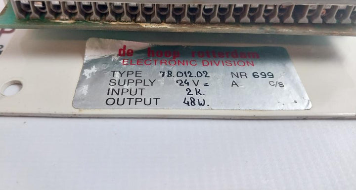 De Hoop Electronics 78.012.02 Electronic Comparing Unit With Overload Protection