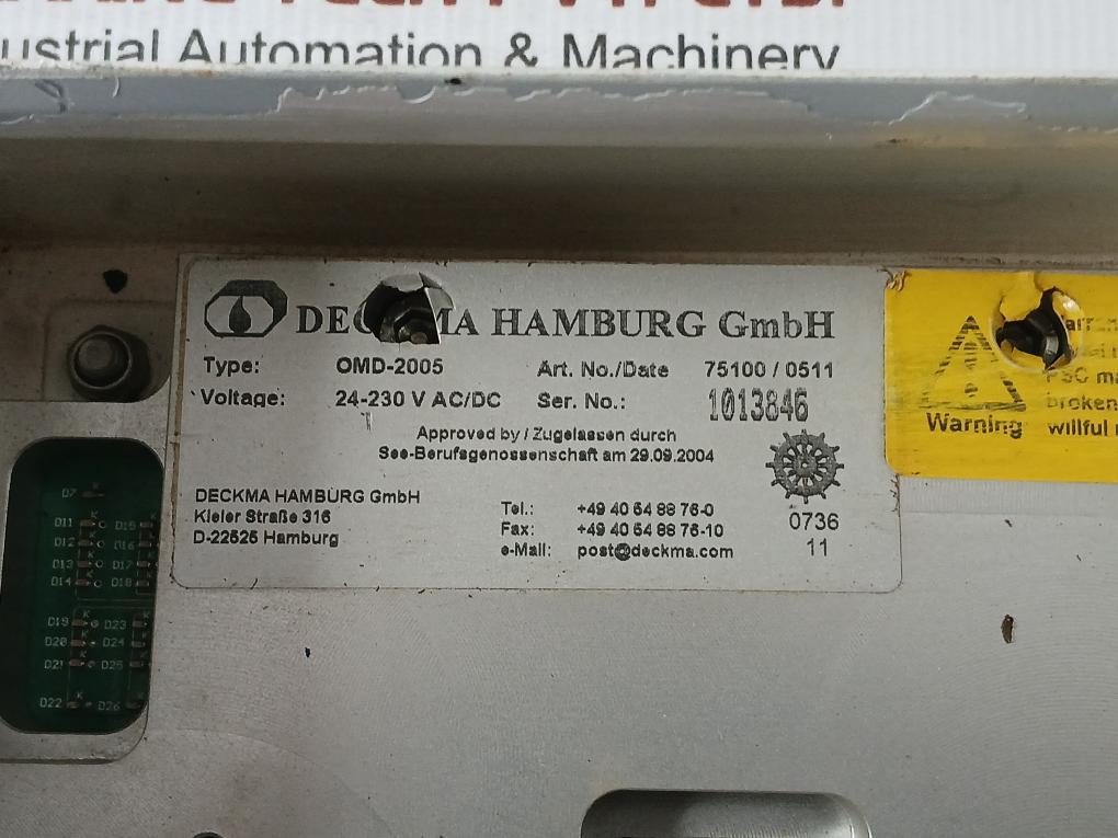 Oil Content Meter 24-230Vac/Dc Deckma Hamburg Omd-2005