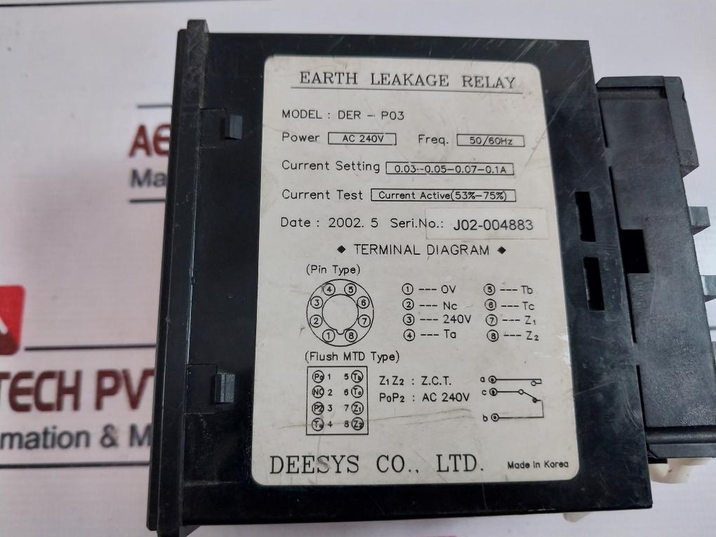 Deesys Der-p03 Earth Leakage Relay 240Vac 50/60 Hz