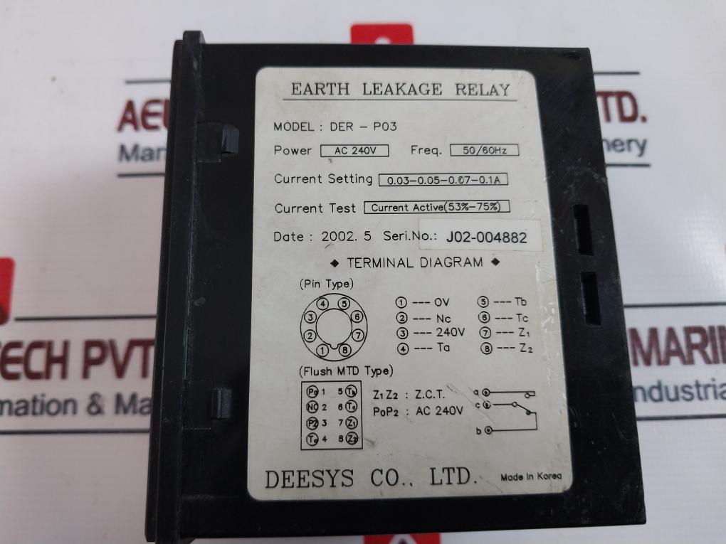 Deesys Der-p03 Earth Leakage Relay Ac 240V 50/60Hz