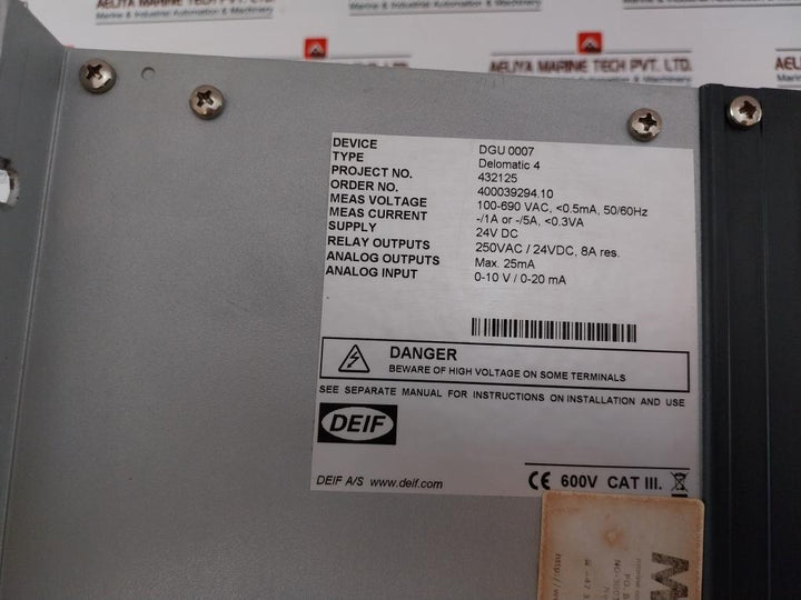 Deif Dgu 0007 4 Generator Control System 100-690Vac 50/60Hz 25Ma