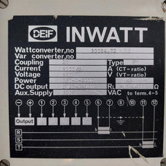 Deif N Inwatt Var Converter 250-0-2000 Kw 1.25-0-10V 380 Vac 913714 Pn-8