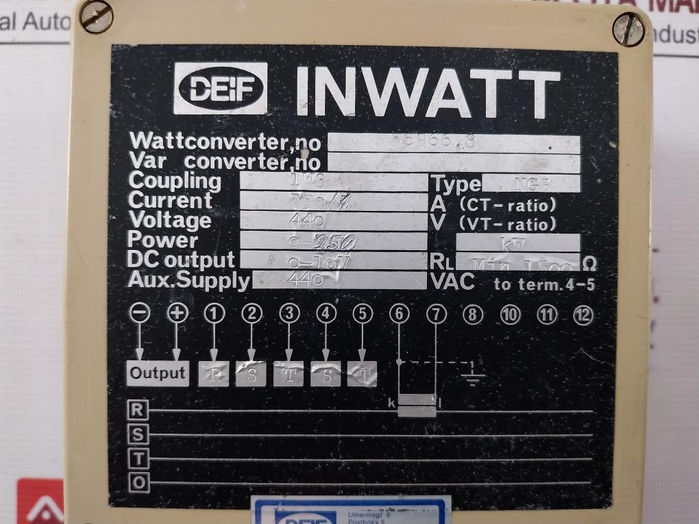 Deif Ngs Watt Converter 750/1 A 440V 0-250Kw 1500Ohm