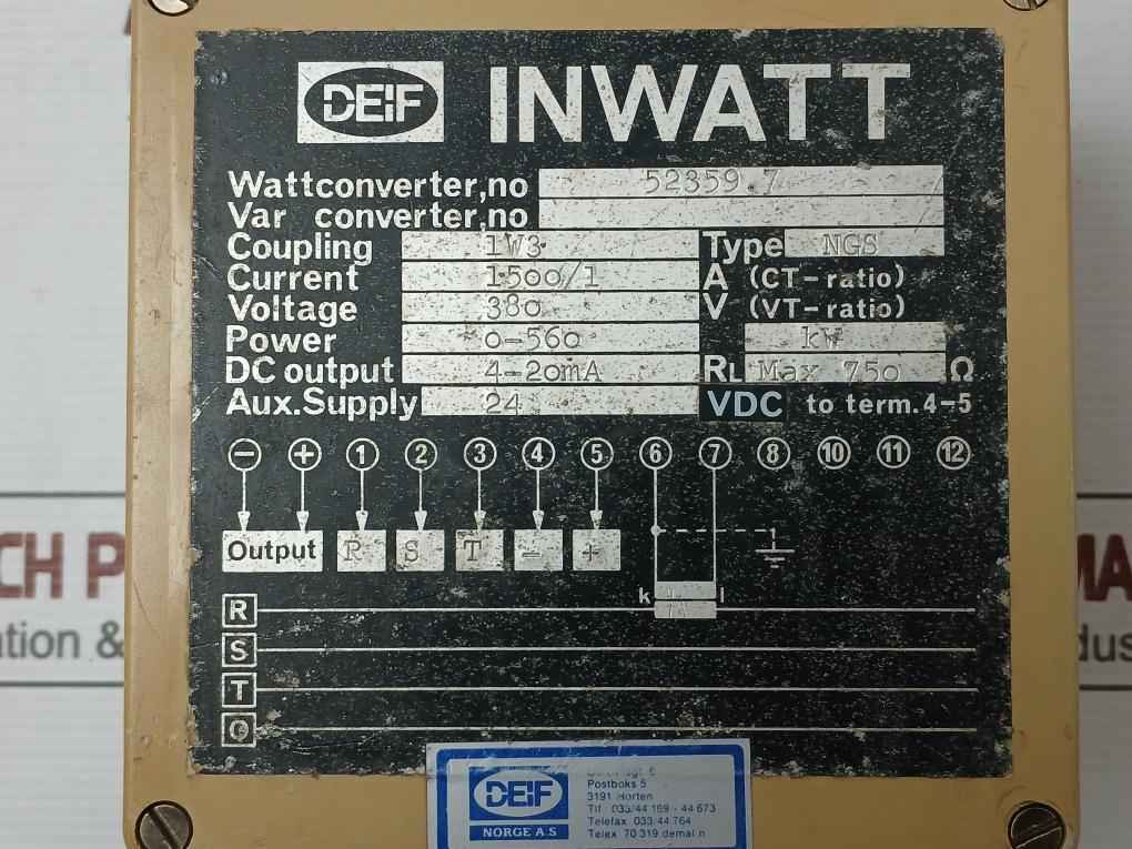 Deif Watt Converter Voltage Ngs - 380V Power - 0-560 Kw, Max 750 Ω