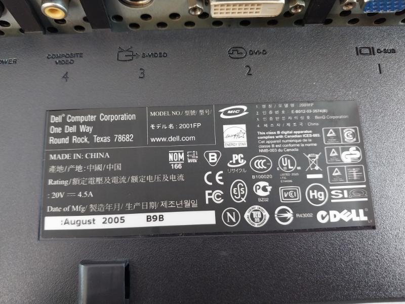 DELL 2001FP Color Monitor With Ac/dc Adapter CACC43111351, 20V, 4.5A