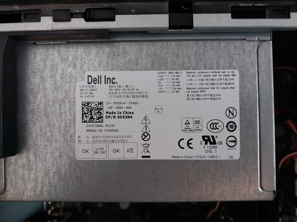 Dell D09M001 Optiplex 790 MT CPU 100-240v~ 5.0A 50/60Hz