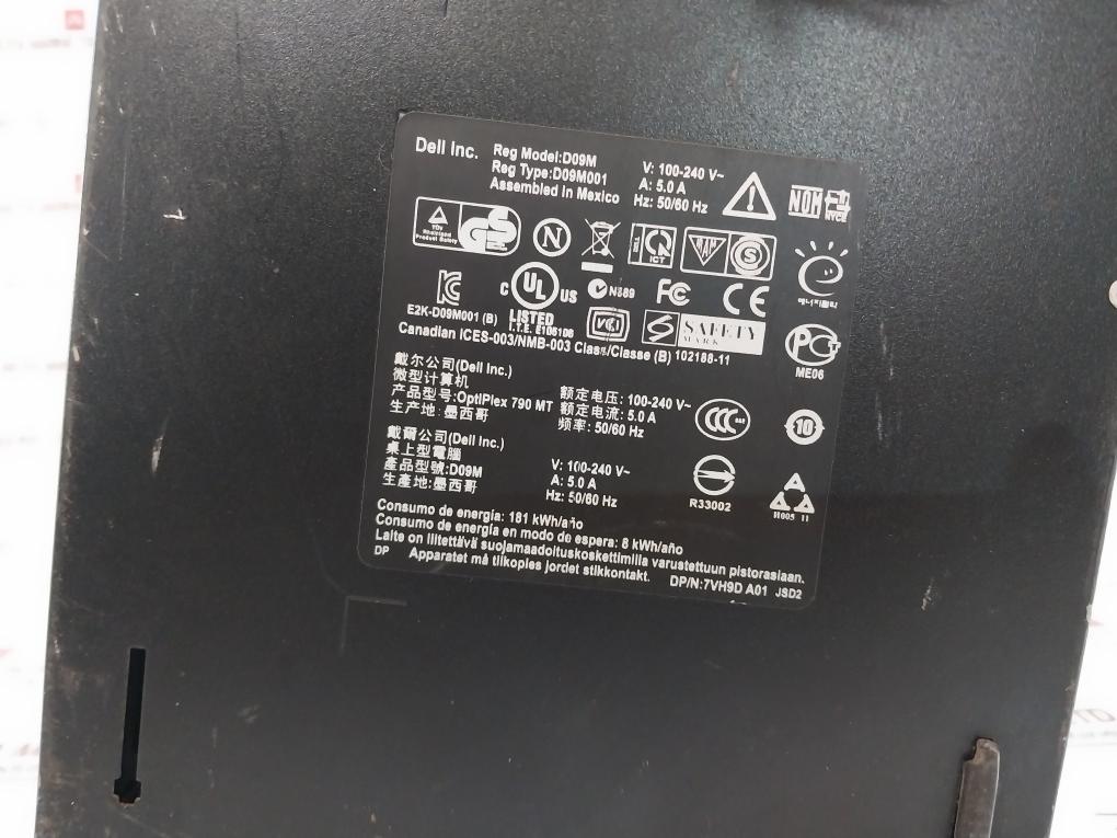 Dell D09M001 Optiplex 790 MT CPU 100-240v~ 5.0A 50/60Hz
