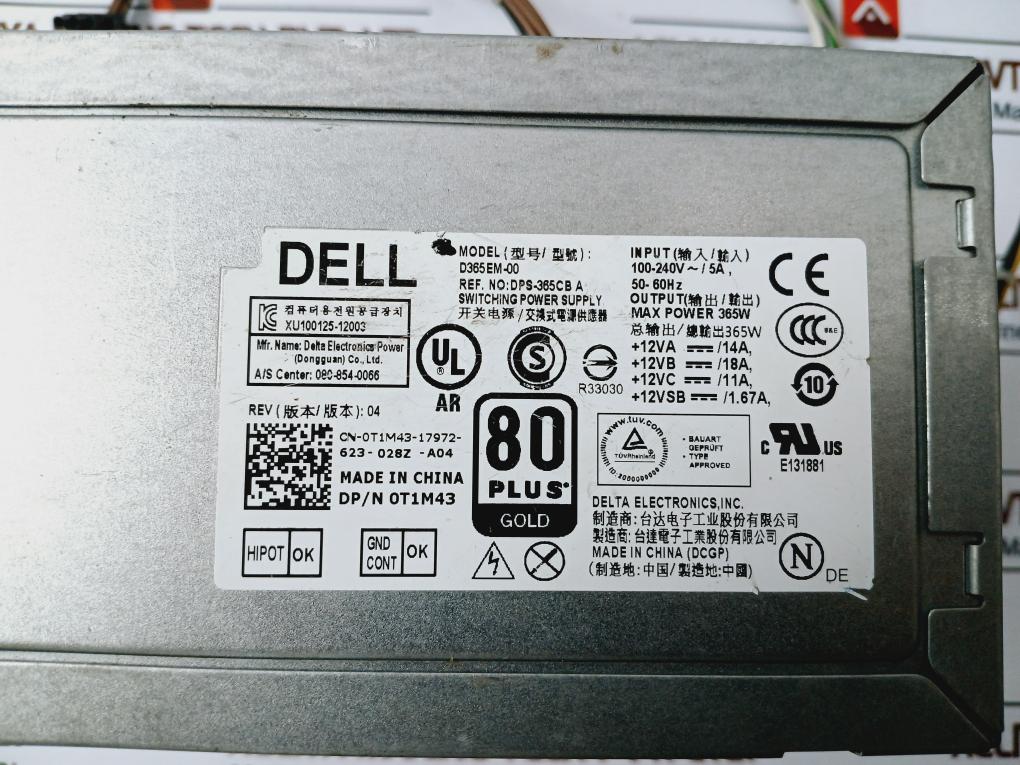 Dell D365Em-00 Switching Power Supply Dps-365Cb A 100-240V~5A 50-60Hz 365W