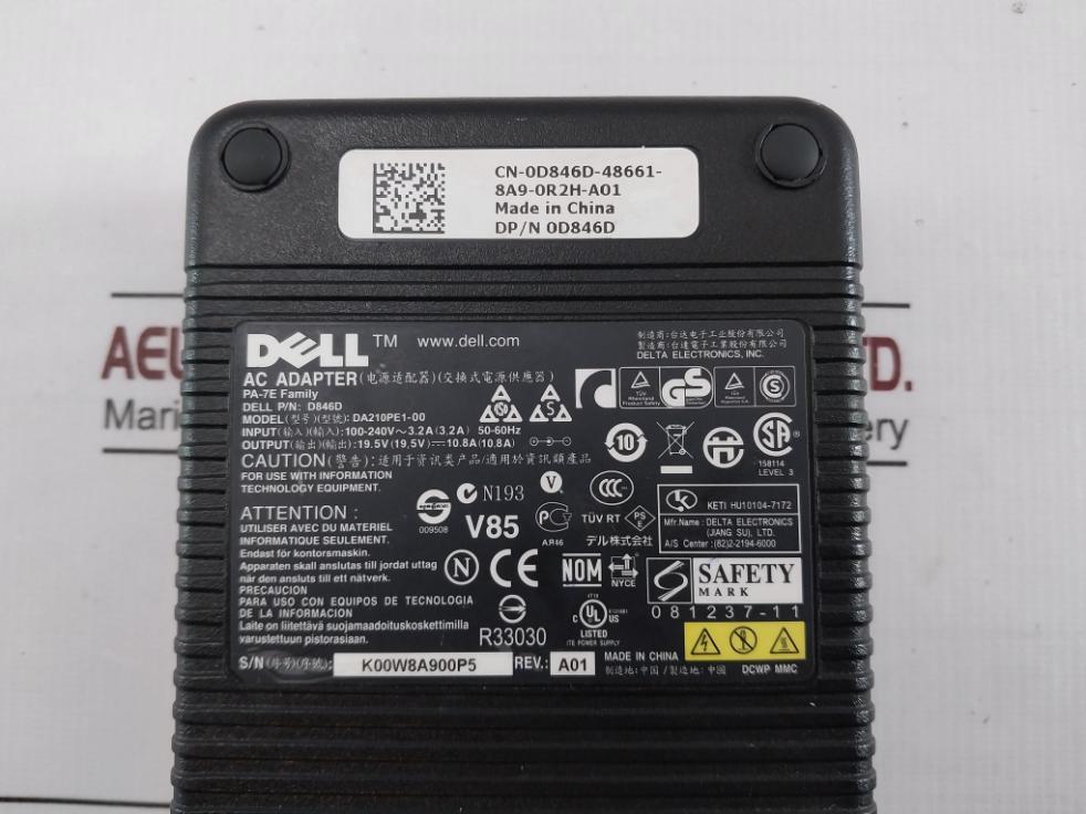 Dell Da210Pe1-00 Ac Adapter D846D Rev A01 1.5 Meter 100–240V 3.2A 50–60Hz