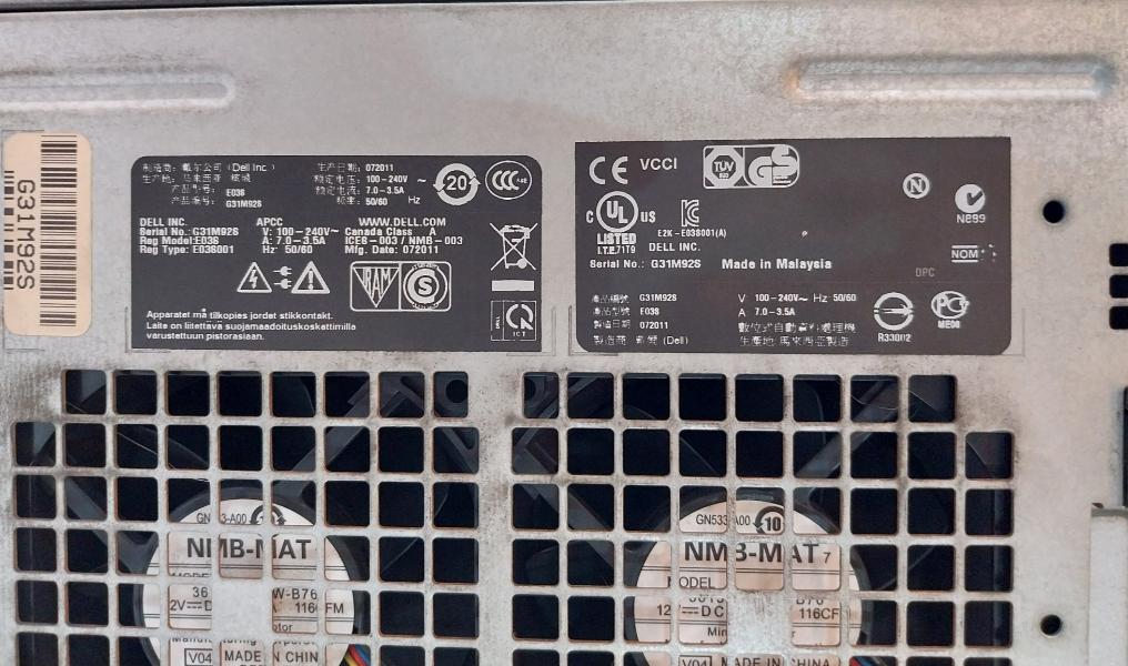 Dell E03S Poweredge T610 Tower Server Raid A570P-01 570W 146Gb Sas 15K Rpm