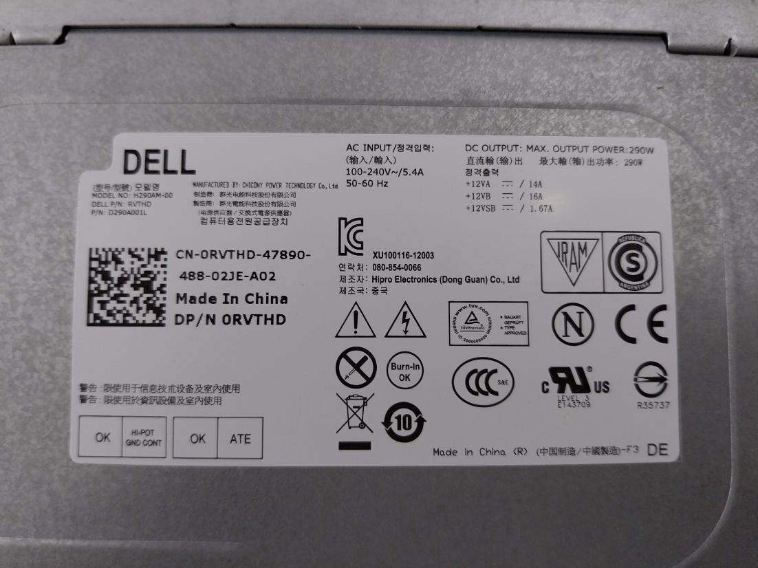 Dell H290Am-00 Switching Power Supply D290A001L 100-240V-/5.4A 50-60Hz