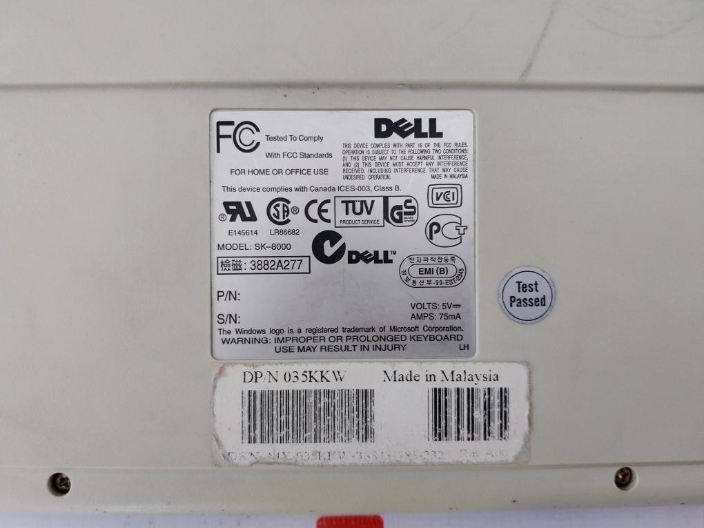 Dell Sk-8000 Quietkey Wired Computer Keyboard Rev: A00