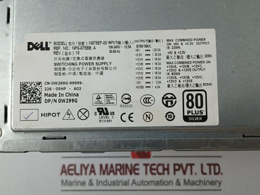 Dell N875Ef-00 Switching Power Supply 100-240V 12.5A 50-60 Hz 875W Max