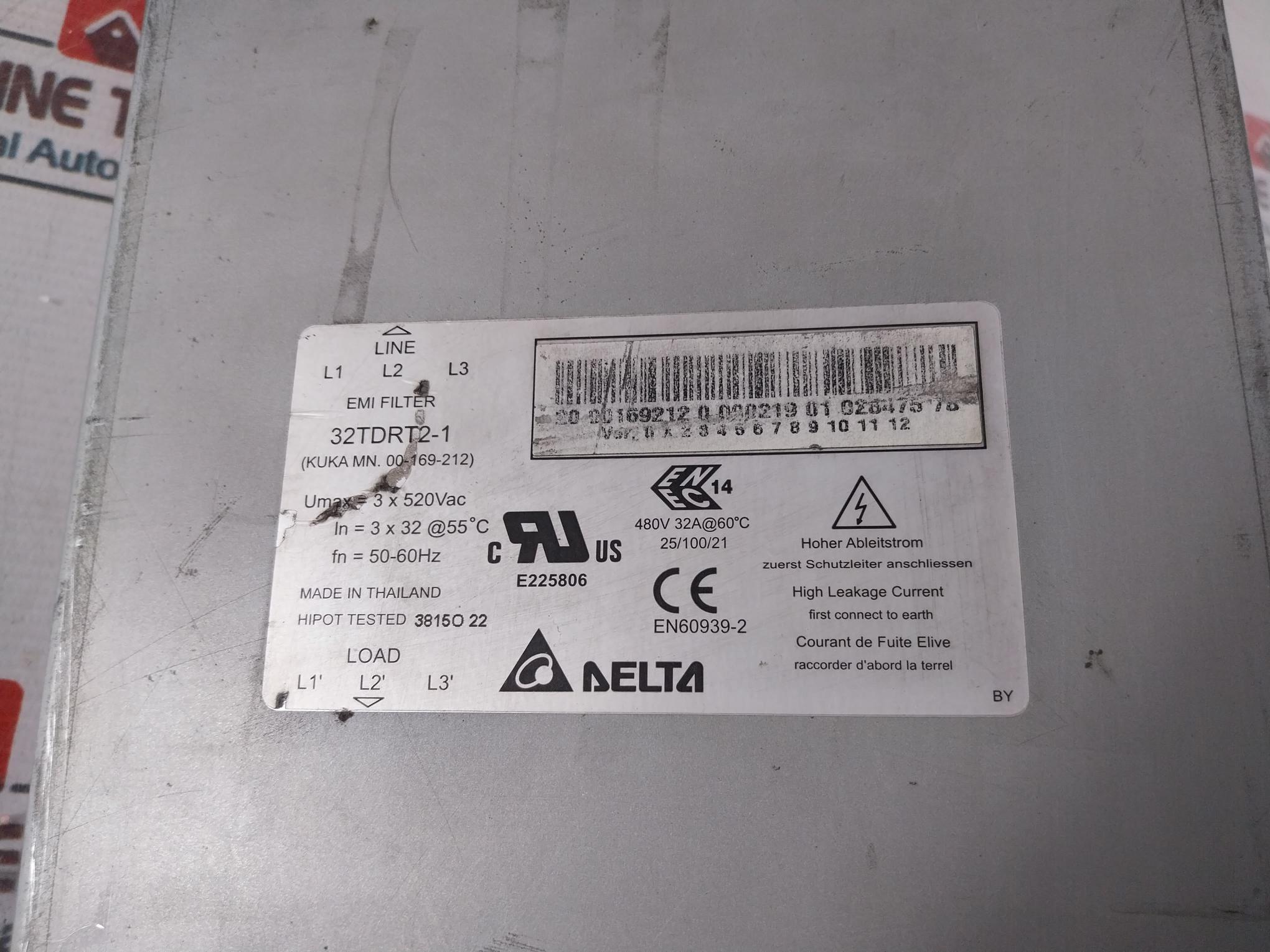 Delta 32Tdrt2-1 Emi Filter 480V 32A