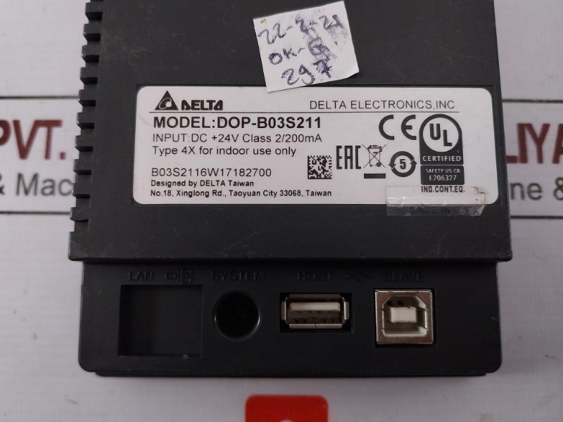 Delta Dop-b03S211 Hmi Touch Screen Display 24V Class 2 200Ma