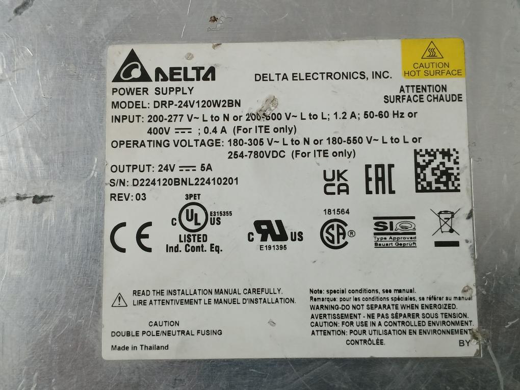 Delta Drp-24V120W2Bn Power Supply Rev 03 50-60 Hz 200-277V Output 24V 5A