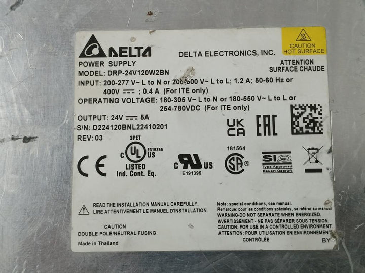 Delta Drp-24V120W2Bn Power Supply Rev 03 50-60 Hz 200-277V Output 24V 5A