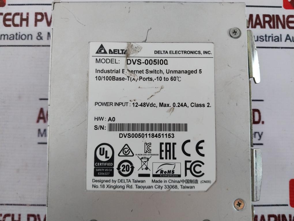 Delta DVS-005I00/DVS-005100 Unmanaged Industrial Ethernet Switch 12-48VDC