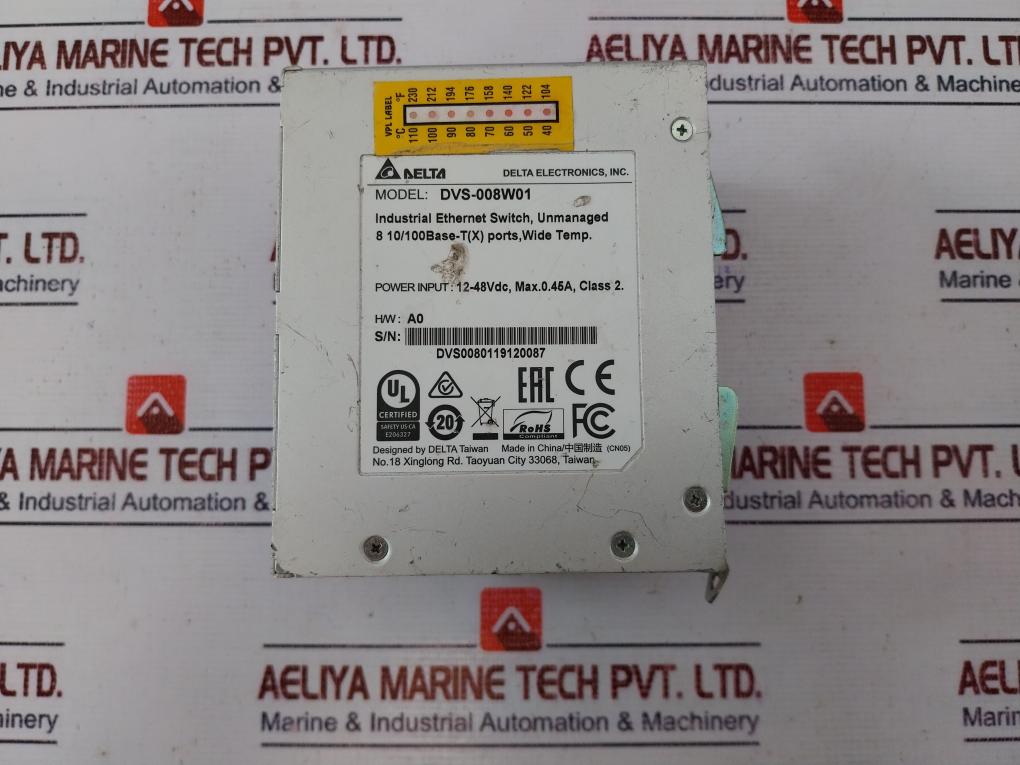 Delta Dvs-008W01 Industrial Ethernet Switch 12-48 Vdc, 0.45A