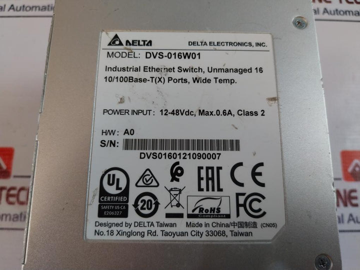 Delta Dvs-016W01 Industrial Ethernet Switch Unmanaged 16 10/100Base-t (X) Port