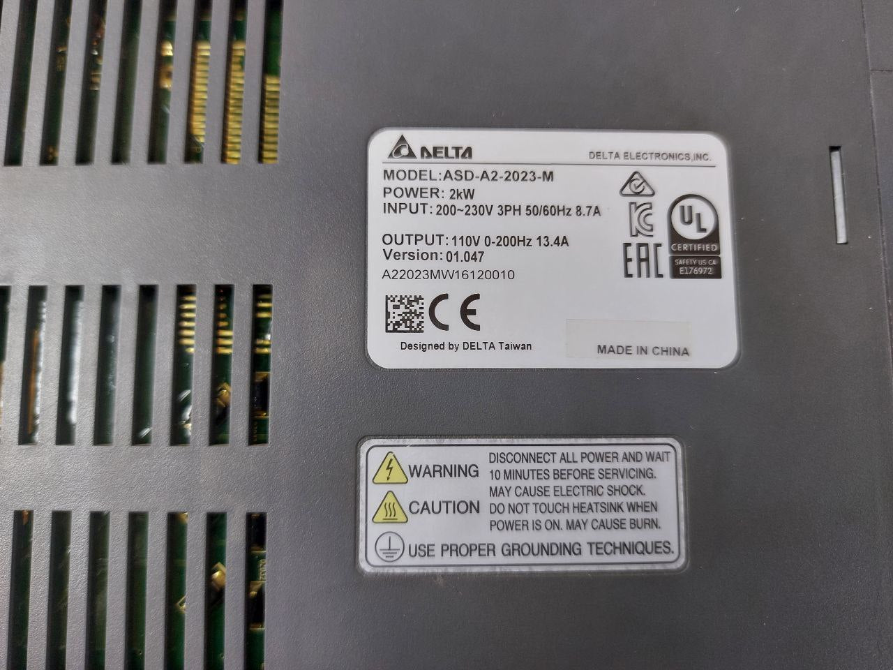 Delta Electronics Asd-a2-2023-m Servo Drive 2Kw 200~230V 3Ph 50/60Hz 8.7A