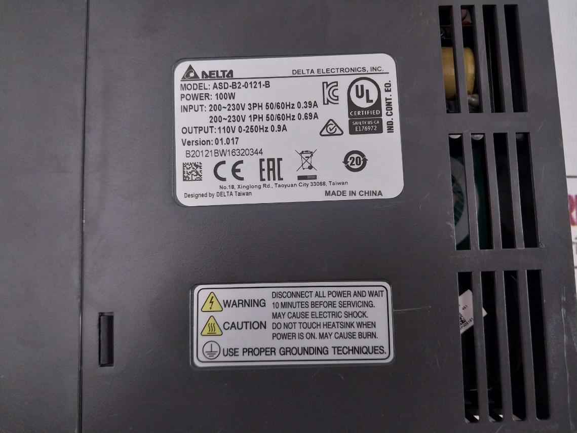 Delta Electronics Asd-b2-0121-b Servo Drive 110V 0-250Hz 0.9A 100W 01.017