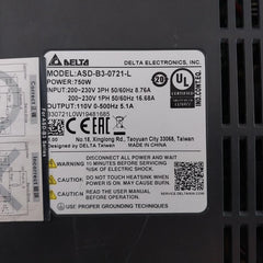 Delta Electronics ASD-B3-0721-L Servo Drive AC 220V 750W