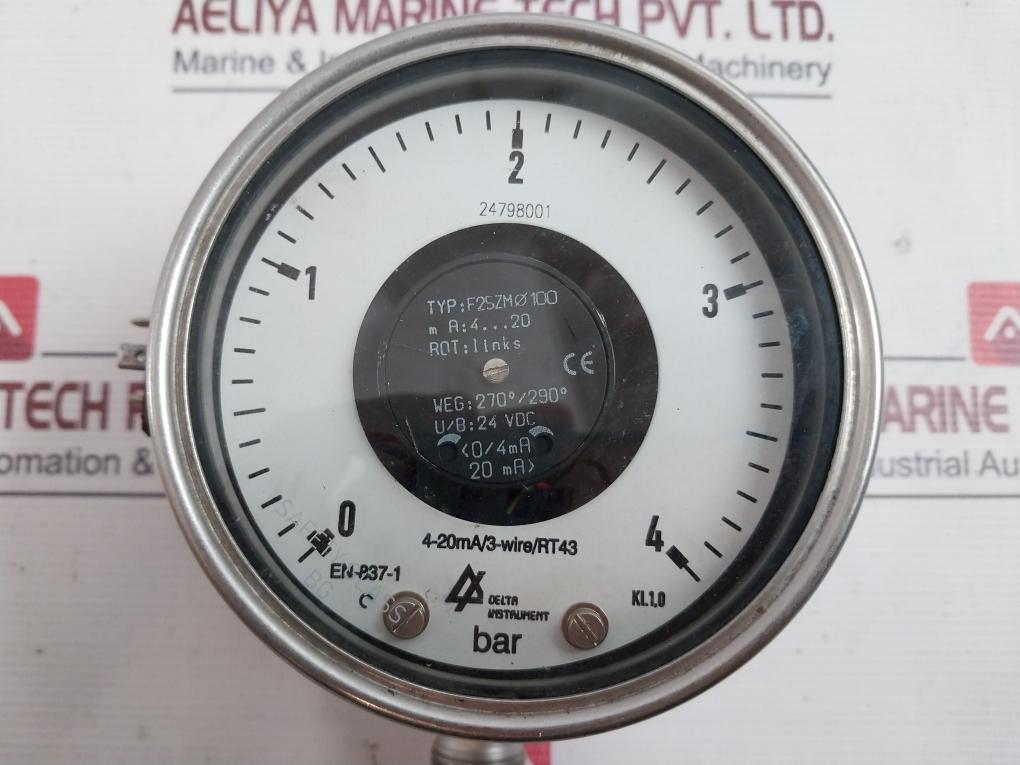 Delta F25Zmø100 Bar Pressure Gauge 24 Vdc 0–4 Bar